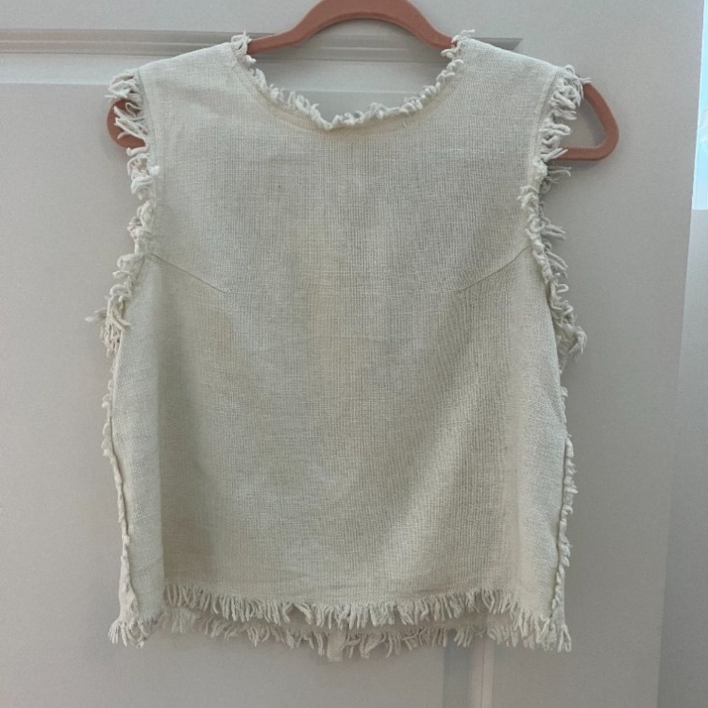 Anthropologie Moon River White Fringe Shirt, Size M